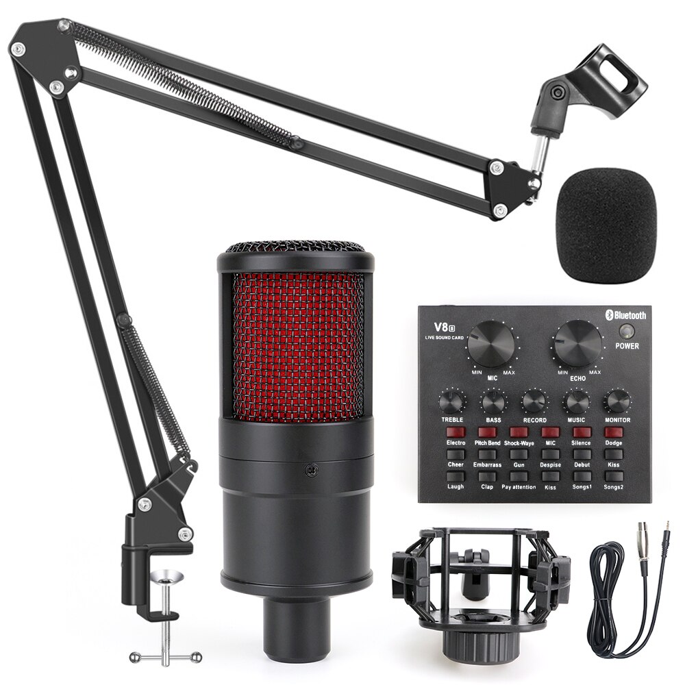 Profession studie mikrofon til pc computer optagelse hjem karaoke kit kondensatormikrofon med phantom power voice changer