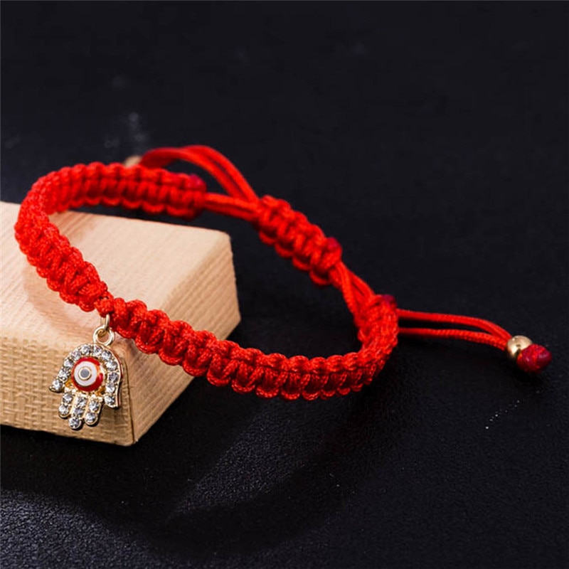 Pulseiras de cristal com amuleto da mão, pulseiras artesanais de corda turca, joias de cristal 1 peça