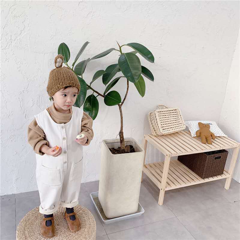 Herfst Winter Meisjes Lange Koreaanse Stijl Katoen Kinderen Jumpsuit Effen Kleur Pocket Enkele Breasted Ronde Hals Mouwloze Mode
