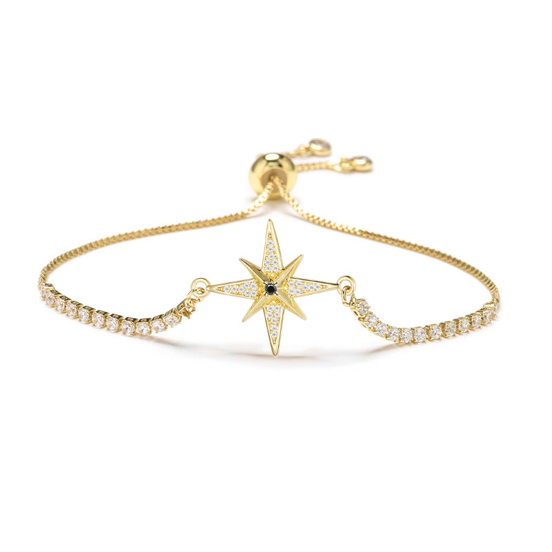 Witte & Zwarte Cz Stenen Starburst Bedelarmband Vrouwen Meisje Zirkonia Kristal Rood Koord Achtpuntige Ster Lichte Sieraden Cadeau