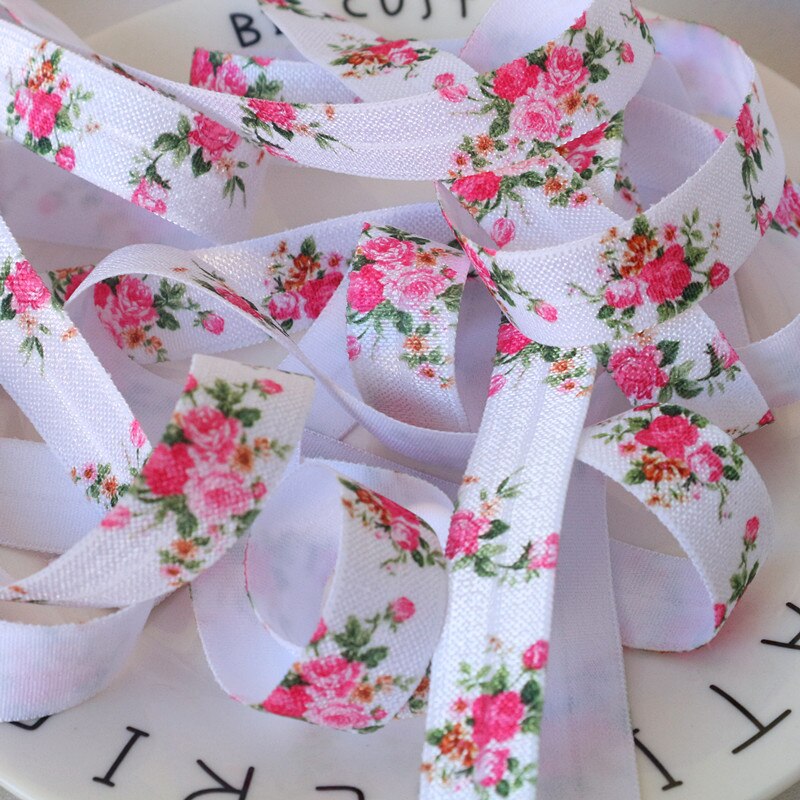 5 yards 5/8 '' 16mm blomsterprint fold over elastisk blomsterbånd til diy tøj sy tilbehør hovedbeklædning elastikbånd: Nr. .5