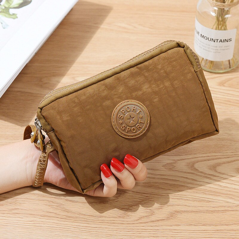 Womens Organizer Wallet Three-Layer Zipper Purse Coin Purse Casual Solid Simple Lady Wrist Strap Card Wallet