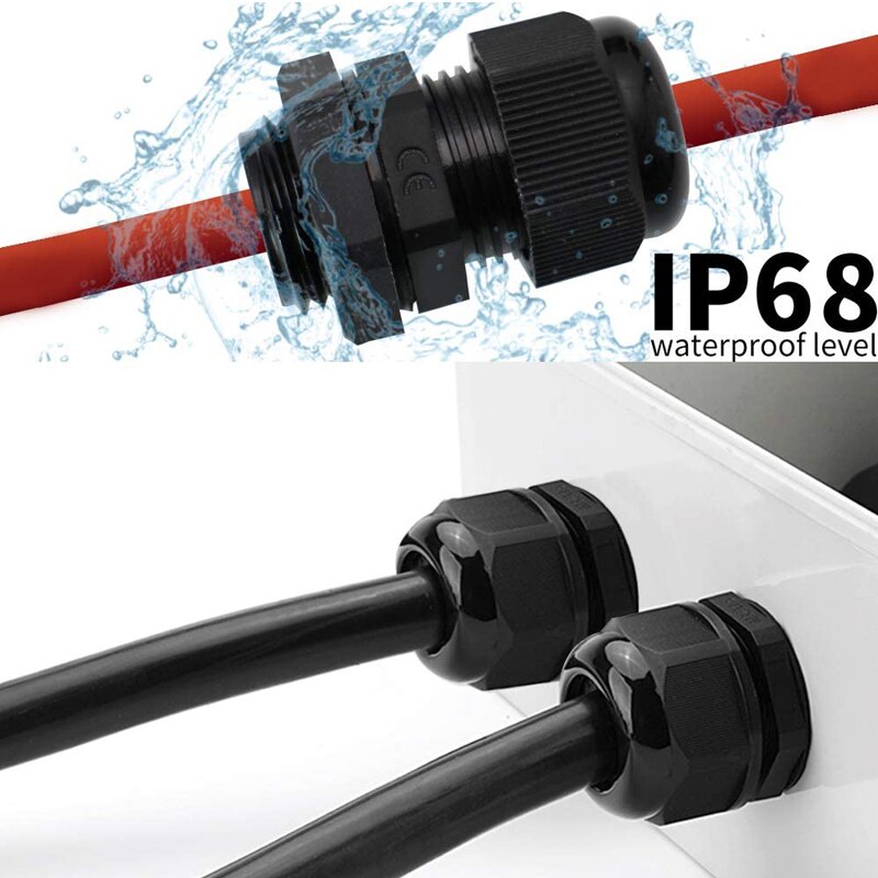 50PCS Waterproof Black Cable Gland Adjustable 3-16mm Cable Connectors PG7 PG9 PG11 PG13.5 PG16 PG19 Plastic Cable Gland Joints