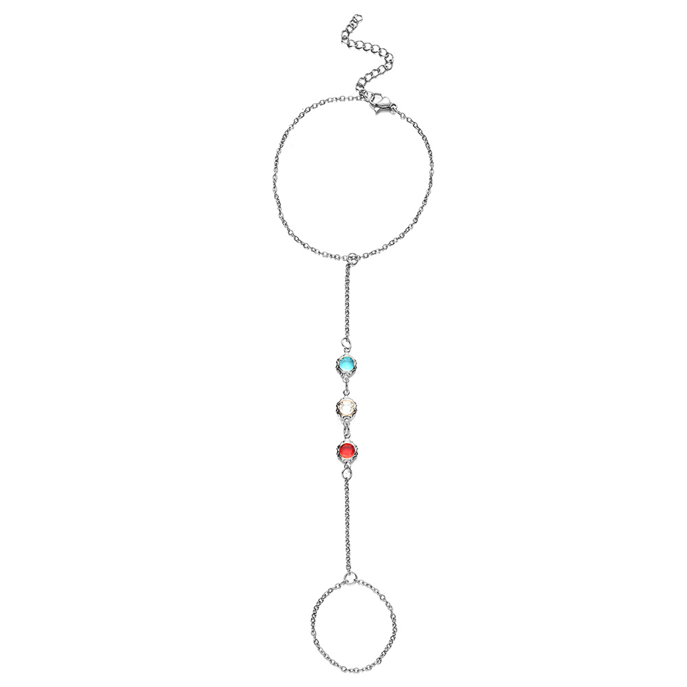 MinaMaMa Mode Eenvoudige Rvs Kleurrijke Crystal Link Chain Vinger Armbanden Voor Vrouwen Vinger Hand Chain Sieraden: Reddish Brown