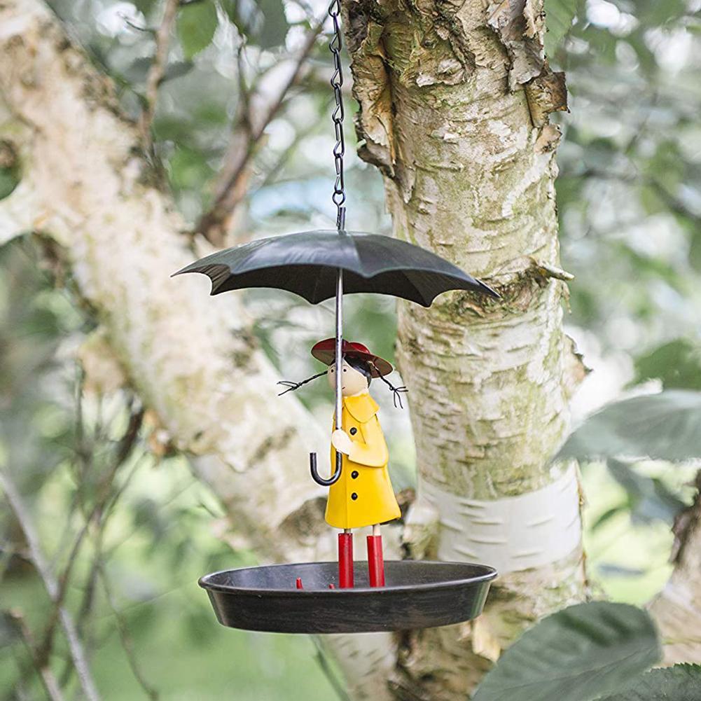Vogel Feeder Metalen Hangende Ketting Meisje Paraplu Vogel Feeder Voor Wilde Vogels Opknoping Keten Vogel Feeder Lade P9K1