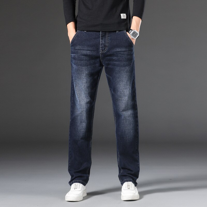 Plus size 28-46 mænd business jeans klassiske mænd stretch jeans baggy straight mænd denim bukser bomuld blå arbejds jeans mænd ,933lz