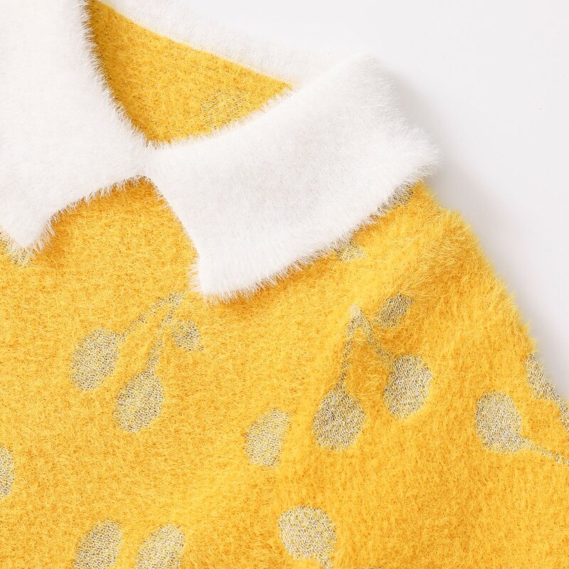 Maglioni per ragazze 2022 nuovo autunno inverno abito imitazione visone velluto lavorato a maglia abito ciliegia maglione carino ragazza bambino abiti invernali