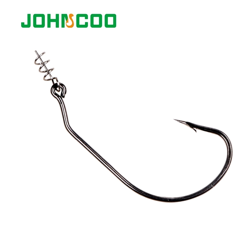 JOHNCOO 20pcs Offset Fishing Hook Carbon Steel Wide Crank Fishhook For Soft Lure Bass Barbed Carp Fishing Tackle Worm Hook