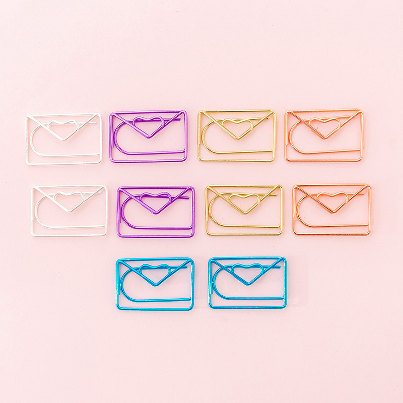 10Pcs Hollow Envelope Diamond Shape Paper Clips Set Cute Stationery Metal Clear Binder Clips Photo Tickets Notes Letter: 1