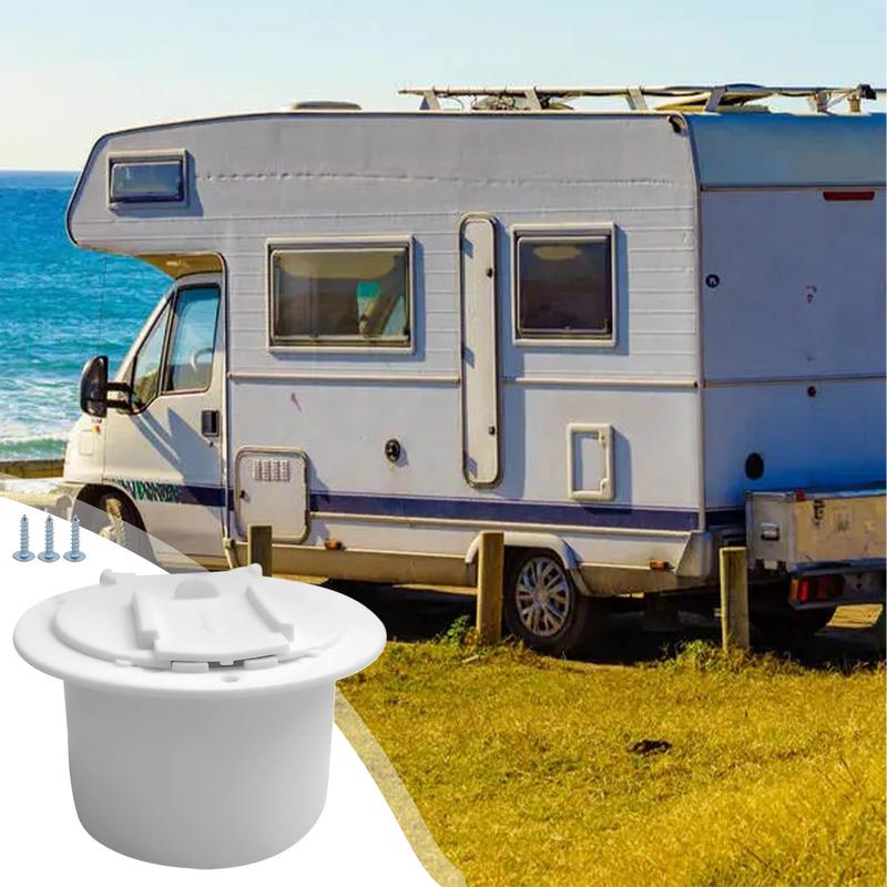 RV Plug Cover White Round RV Cord Hatch With Lid RV Cable Pass Through With Screws RV Covered Power Cord Hatch Round Accessory
