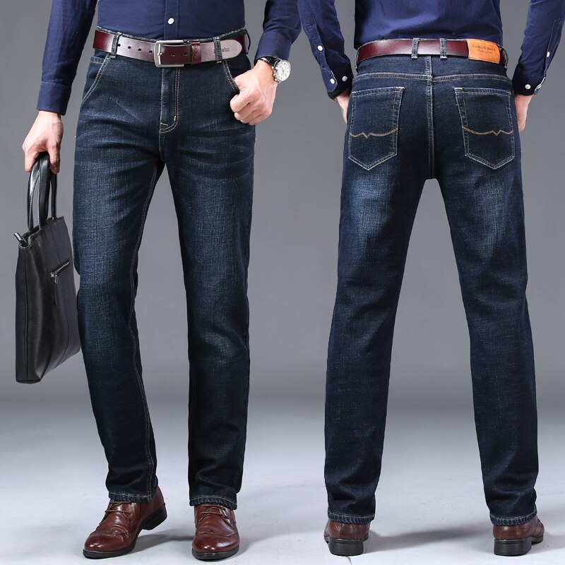 Dikke fluwelen broek warme jeans casual fleece broek heren winter overgewicht jeans blauw zwart regular fit stretch