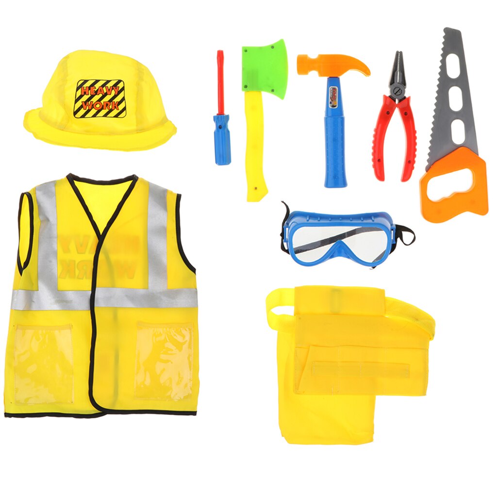 9 Piece Maintenance Worker Costume with Hat - Performance Accessories Role Play