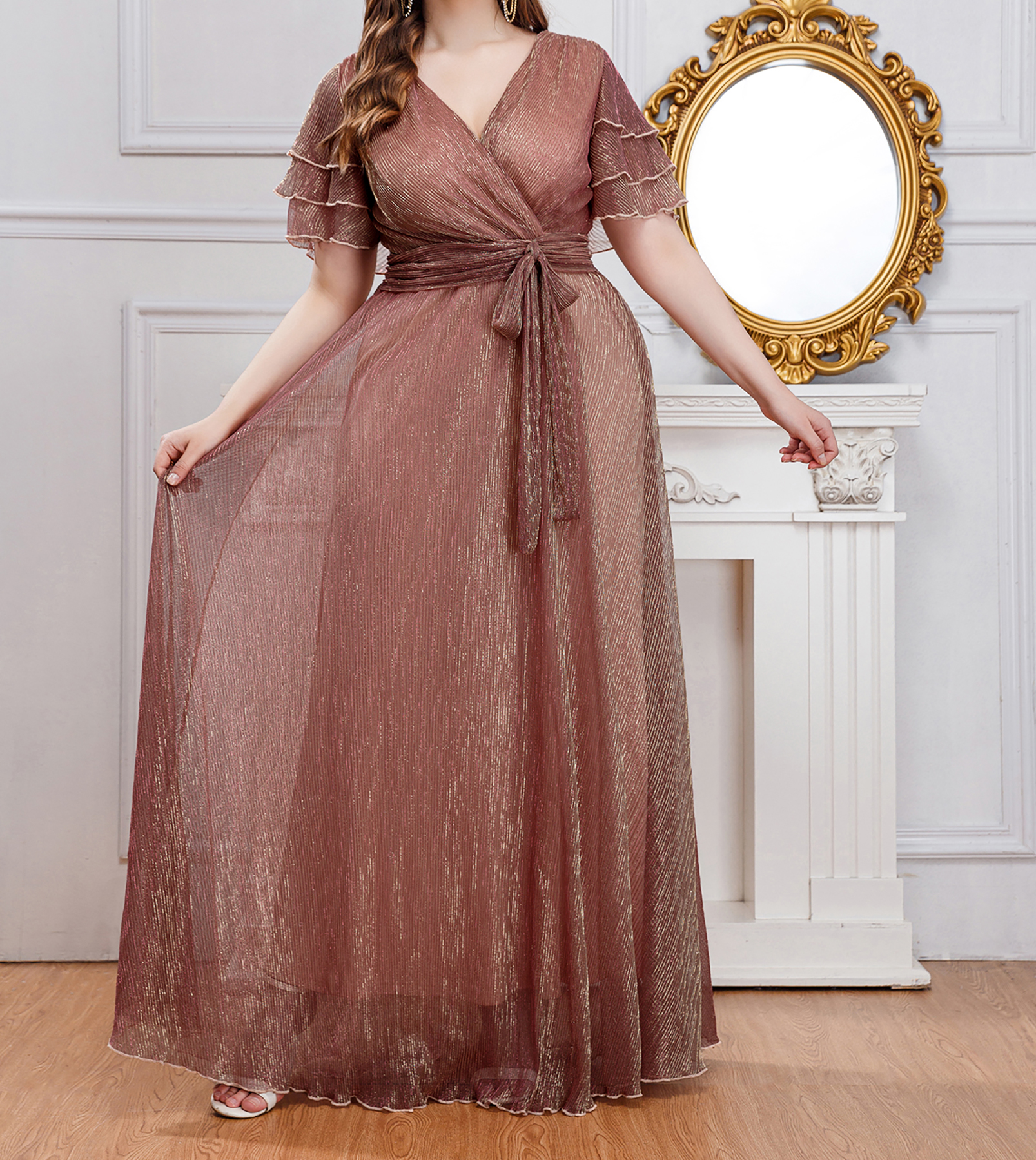 Beeindruckend! Plus Größe Chiffon-Kleid mit V-Ausschnitt Geheimnis – Elegantes langes Kleid für kurvige Frauen! Abnehmen und atemberaubend!