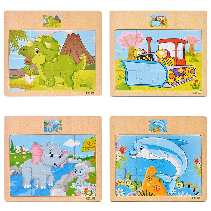 12 tablets cartoon animal traffic awareness wooden puzzle baby puzzle children wood girl boy toy