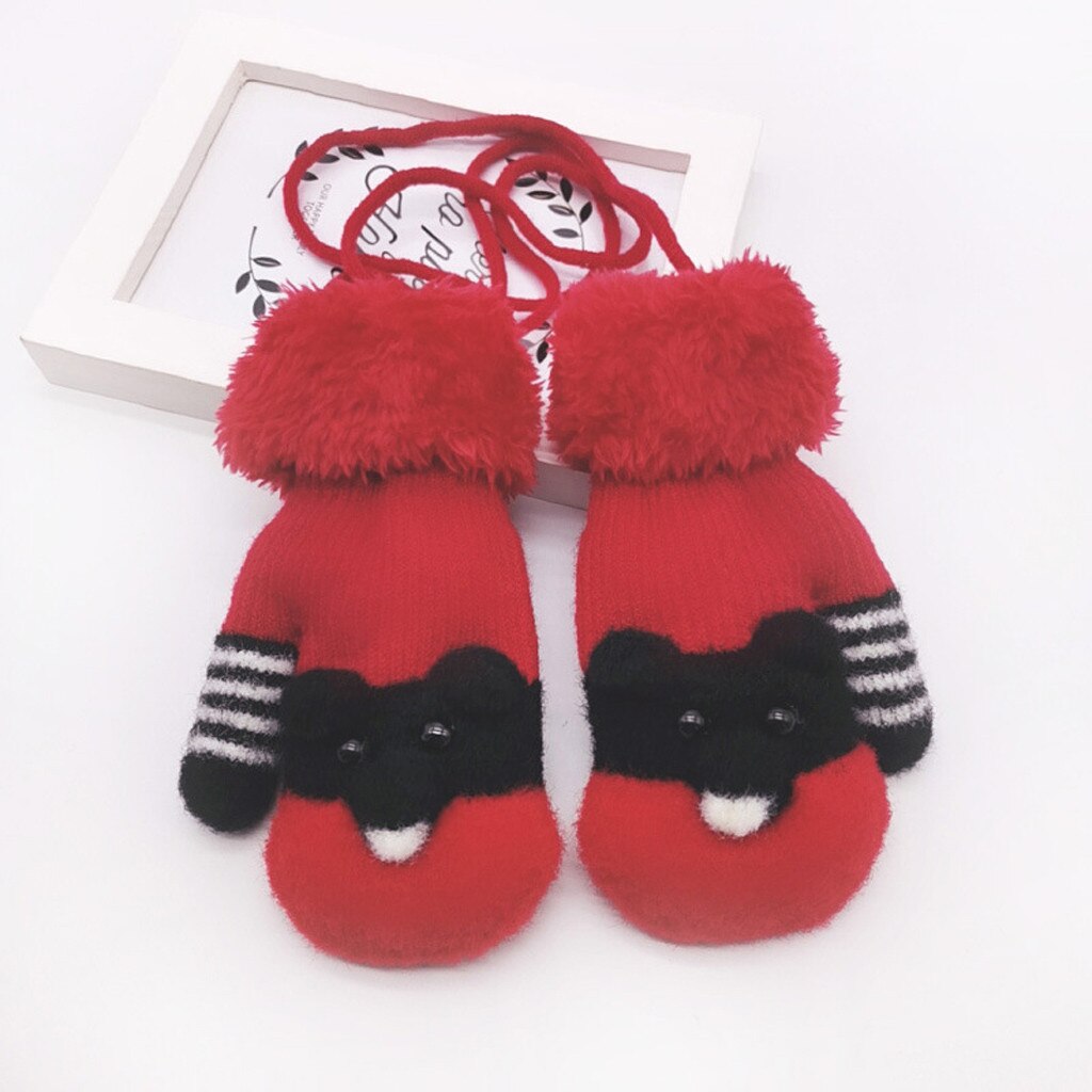 ARLONEET Kid Meisjes Jongens Winter Knit Thicken Handschoenen breien wanten Stiksels Cartoon Kat Plus fluwelen warme Bandjes Handschoenen CN11: RD