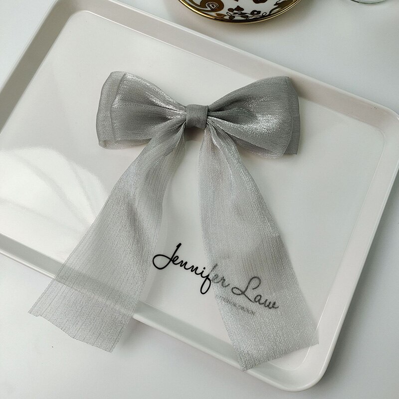 Leuke Meisjes Crystal Mesh Streamer Haar Bogen Op Alligator Clip Prinses Strik Haarspeld Terug Hoofd Haarspeldjes School Hoofddeksels: GRAY