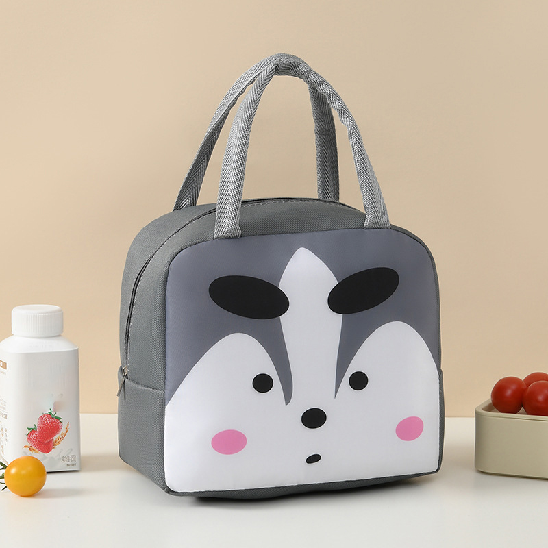 Cartoon Lunch Bag Portable Cute Pet Lunch Bag Oxford Cloth Thickened Insulation Bag Fresh Handheld Ice Pack Lunch Box Bag: GRAY