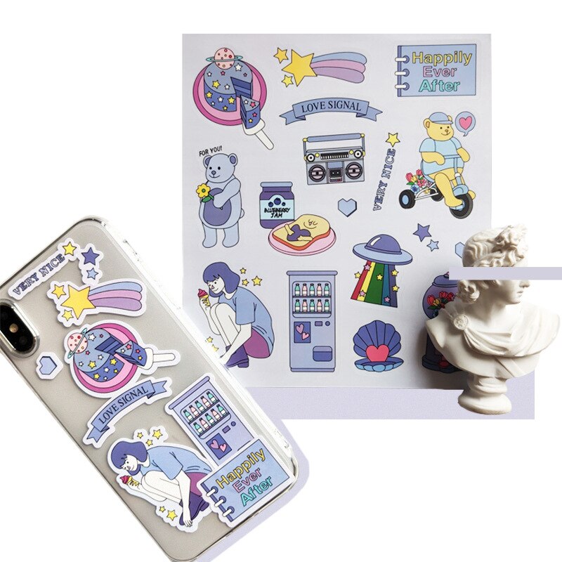 Purple fresh graffiti Rainbow bear Sticker DIY Scrapbooking happy girl Junk Journal Stationery toy seal Decoration sticker