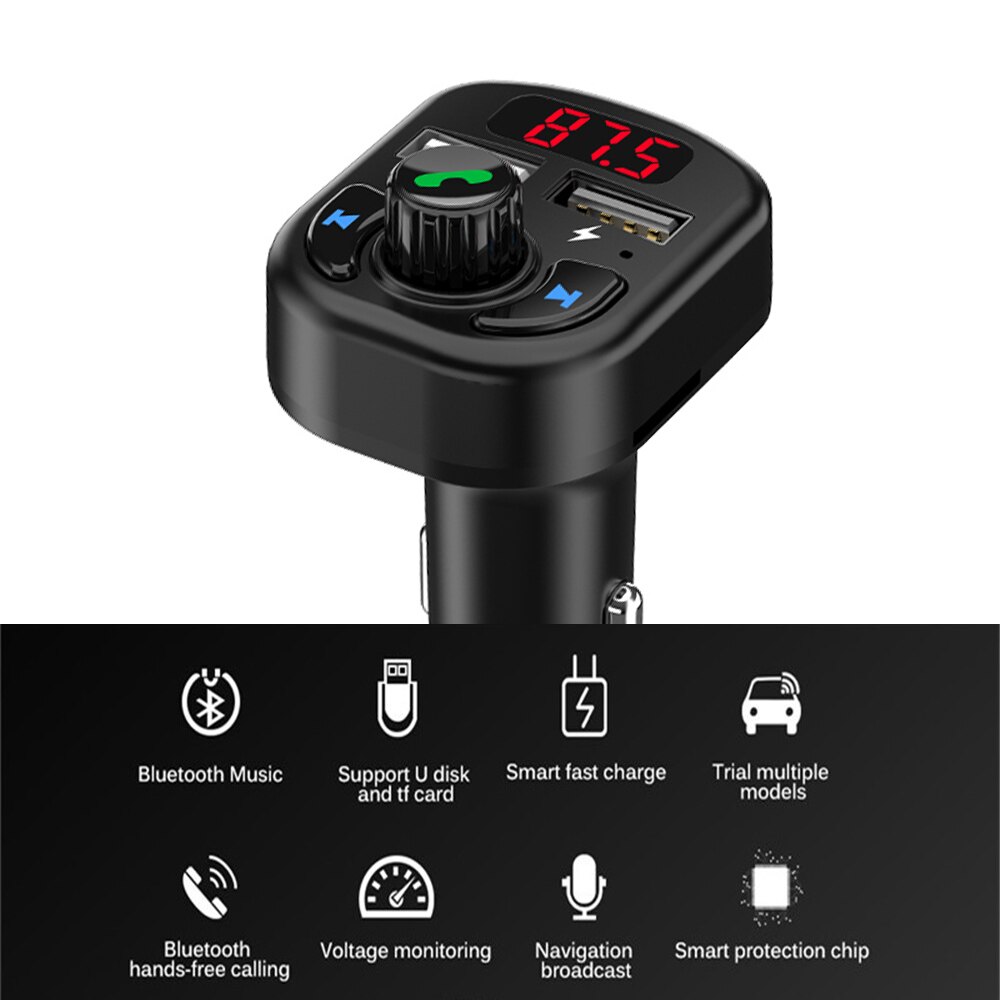 Bluetooth FM radio Music Transmitter 5.0 Handsfree Wireless TF card U-disk Audio Dual 3.1 A USB Phone Charger Digital Voltmeter: Bluetooth 5.0