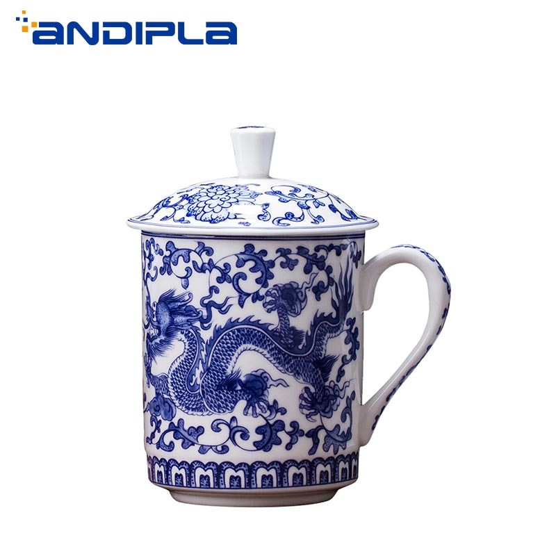 400ml jingdezhen keramiske tekopper med låg blå og hvid porcelæn drage mønster vand kop kinesisk kung fu te sæt mester krus