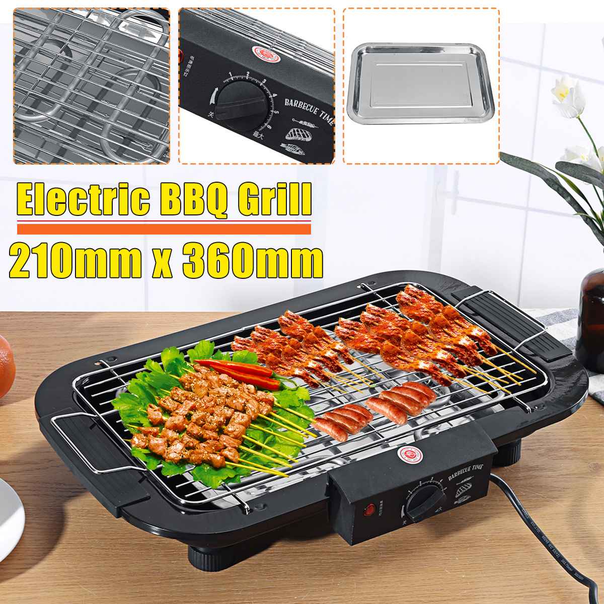 2000W Electric BBQ Grill Smokeless Barbecue Machine Household Indoor 5-Level Temperature Table Top Smokeless Tool for Camping