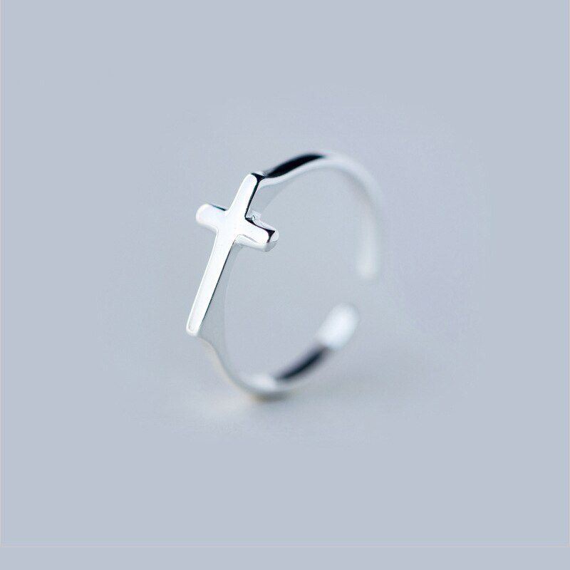 Inzatt echter 925 sterling silber kreuz verstellbarer ring für charmante frauen trendiger feinschmuck minimalistisches accessoire: Default Title