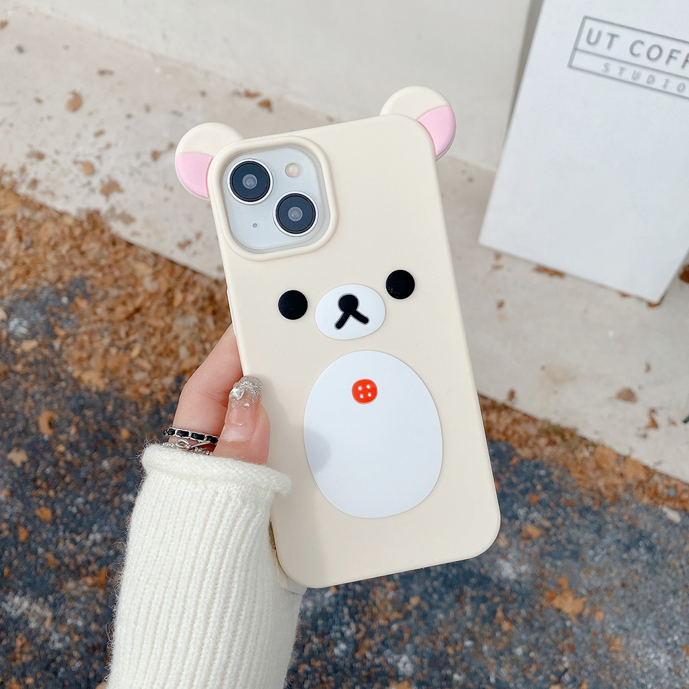 Leuke 3D Cartoon Rilakkuma Beer Zachte Siliconen Telefoon Case Achterkant voor iPhone 11 12 13 14 15 16 Pro Max: PP / Beige