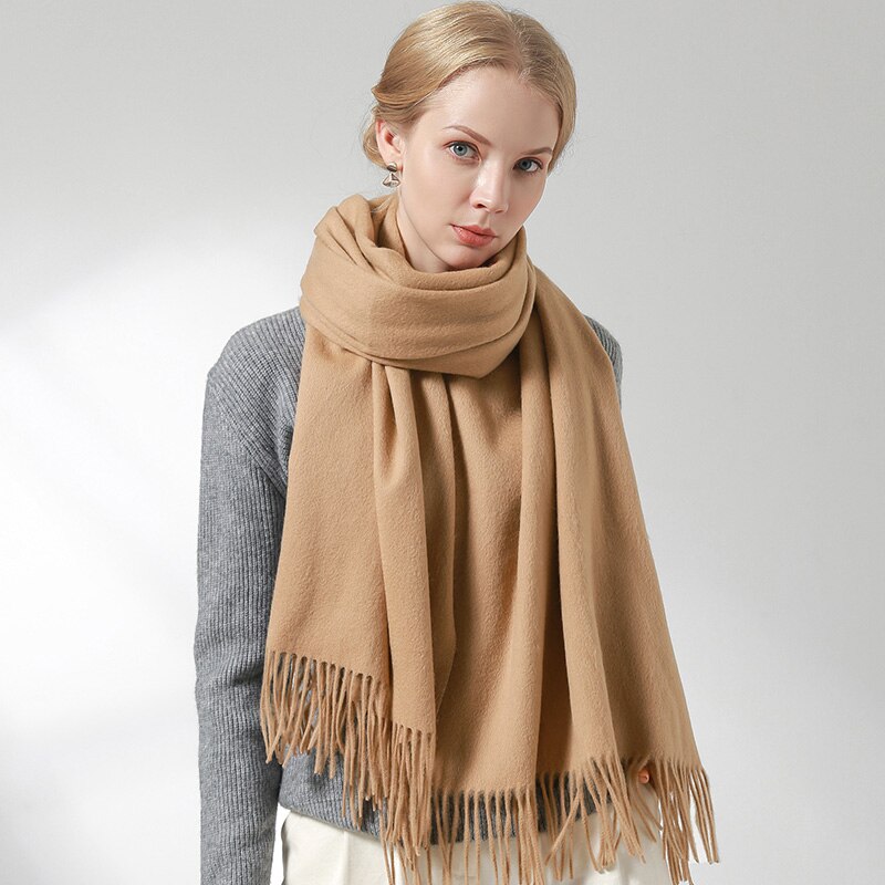 Ryssland ull halsduk kvinnor tjockare varma echarpe wraps damer foulard femme vinter solid kamel merino fina ull halsdukar: Kamel