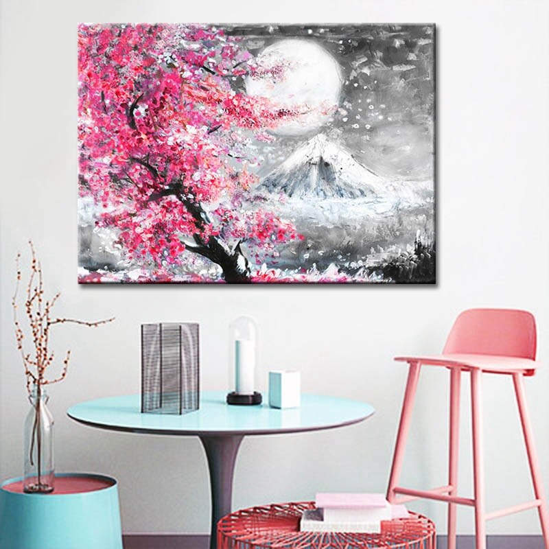 Estilo japonés Cerezo flor Fuji montaña paisaje acuarelas pinturas al óleo lienzo impresión hogar pintura decoración de pared sin marco