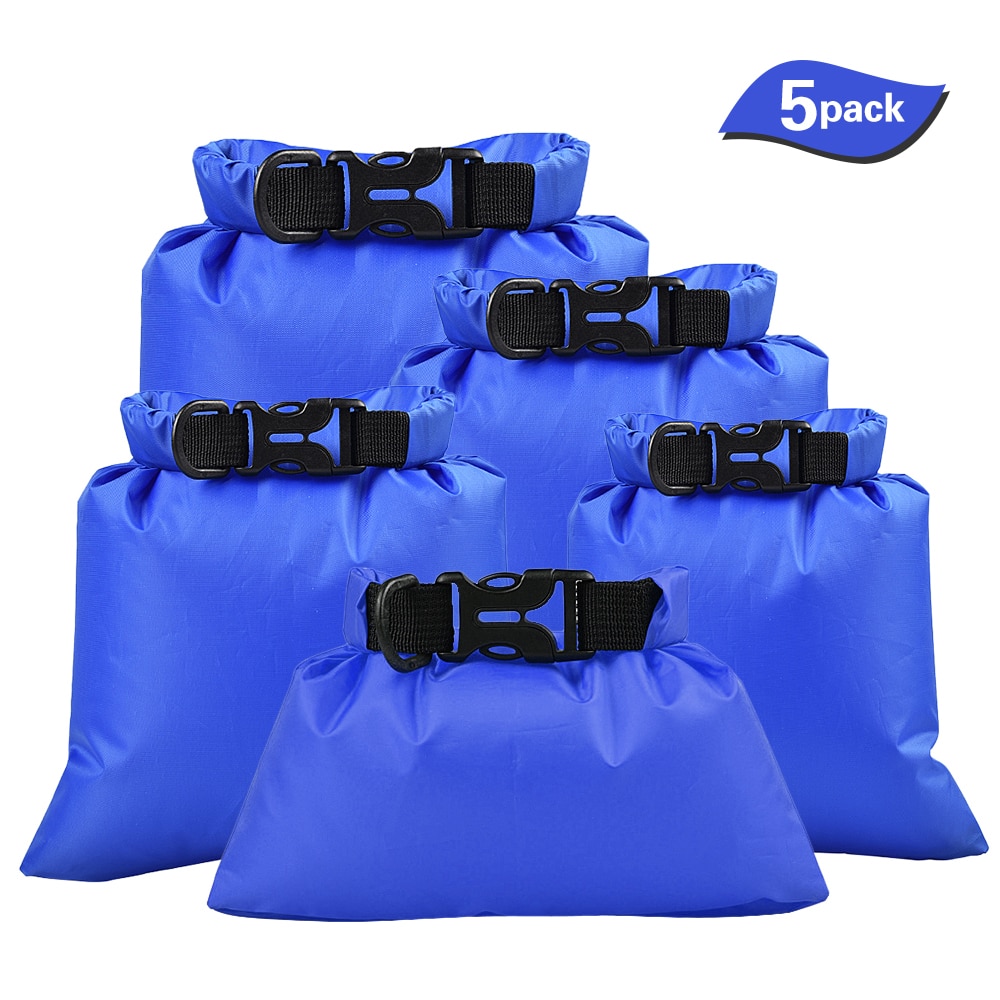 TOMSHOO 5 Pcs Swimming Waterproof Storage Bags Dry Sacks Pack Camera Storage Bags Boating Drifting Outdoor Water Sports Bags: Blue