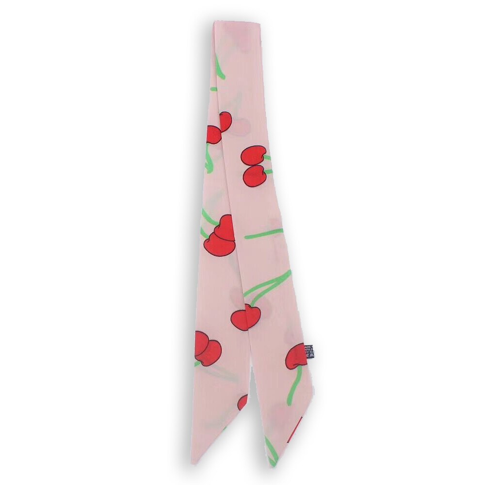 Lille silketørklæde til kvinder pandebånd tyndt tørklæde håndtag taske bånd lange tørklæder pandebånd kirsebær printet silketørklæde: 3