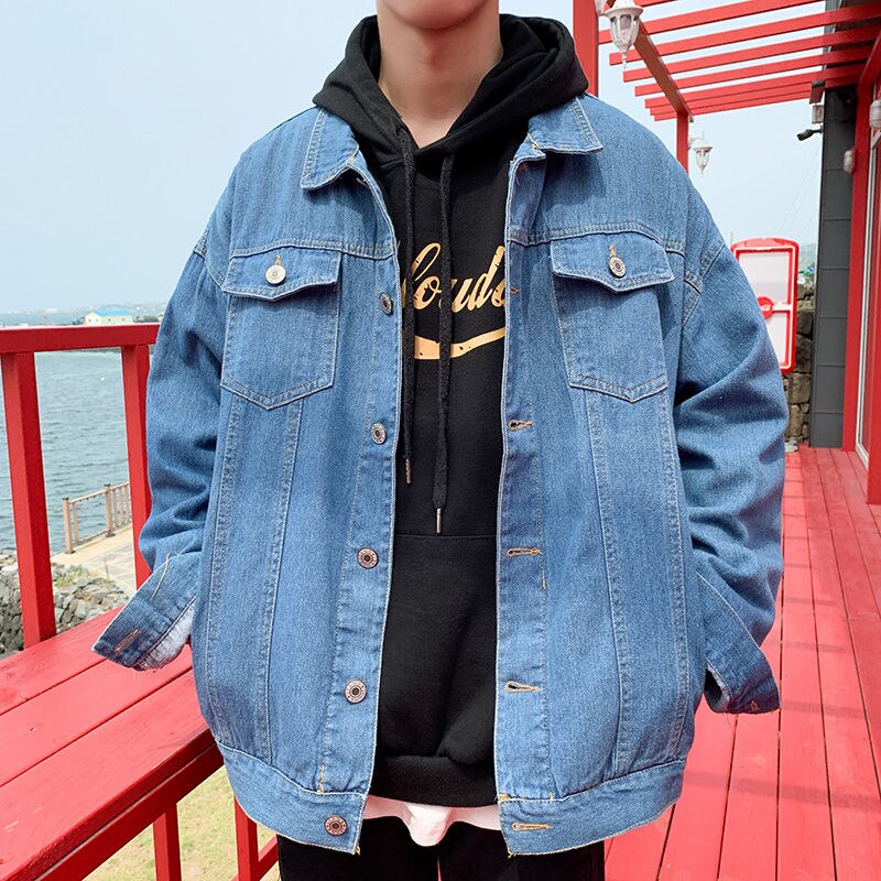 Jakker herre denim solid casual langermet hip-hop løs streetwear trendy chic all-match chaqueta herrejakke retro enkel