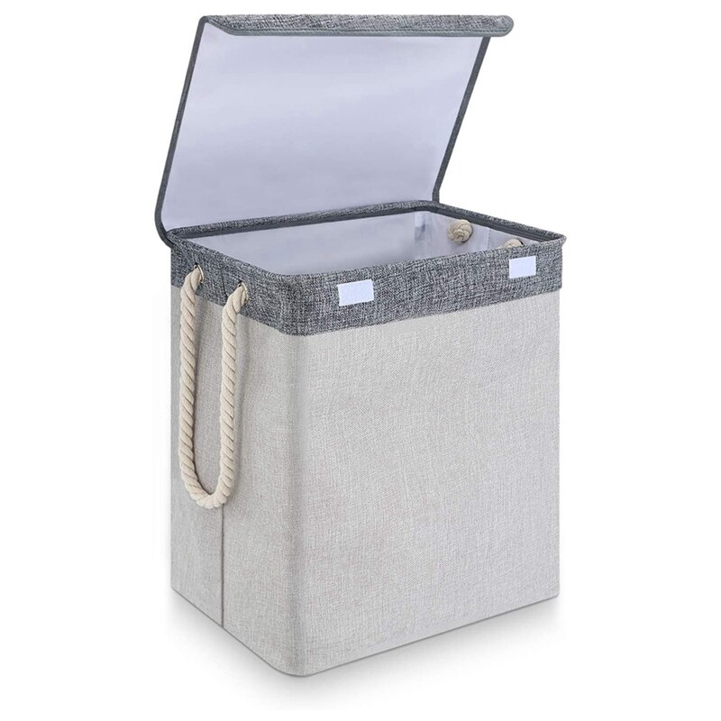 Large Laundry Basket With Lid, Collapsible Linen Laundry Hamper With Handles, Washing Basket For Storage Clothes: Ivory