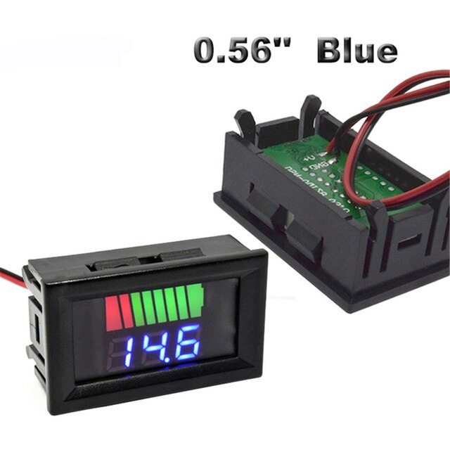 Auto Batterij Niveau Indicator 12V 24V 36V 48V 60V 72V Lithium Batterij Capaciteit meter Test Display Led Tester Voltmeter: 0.56 inch Blue / 12V-72V