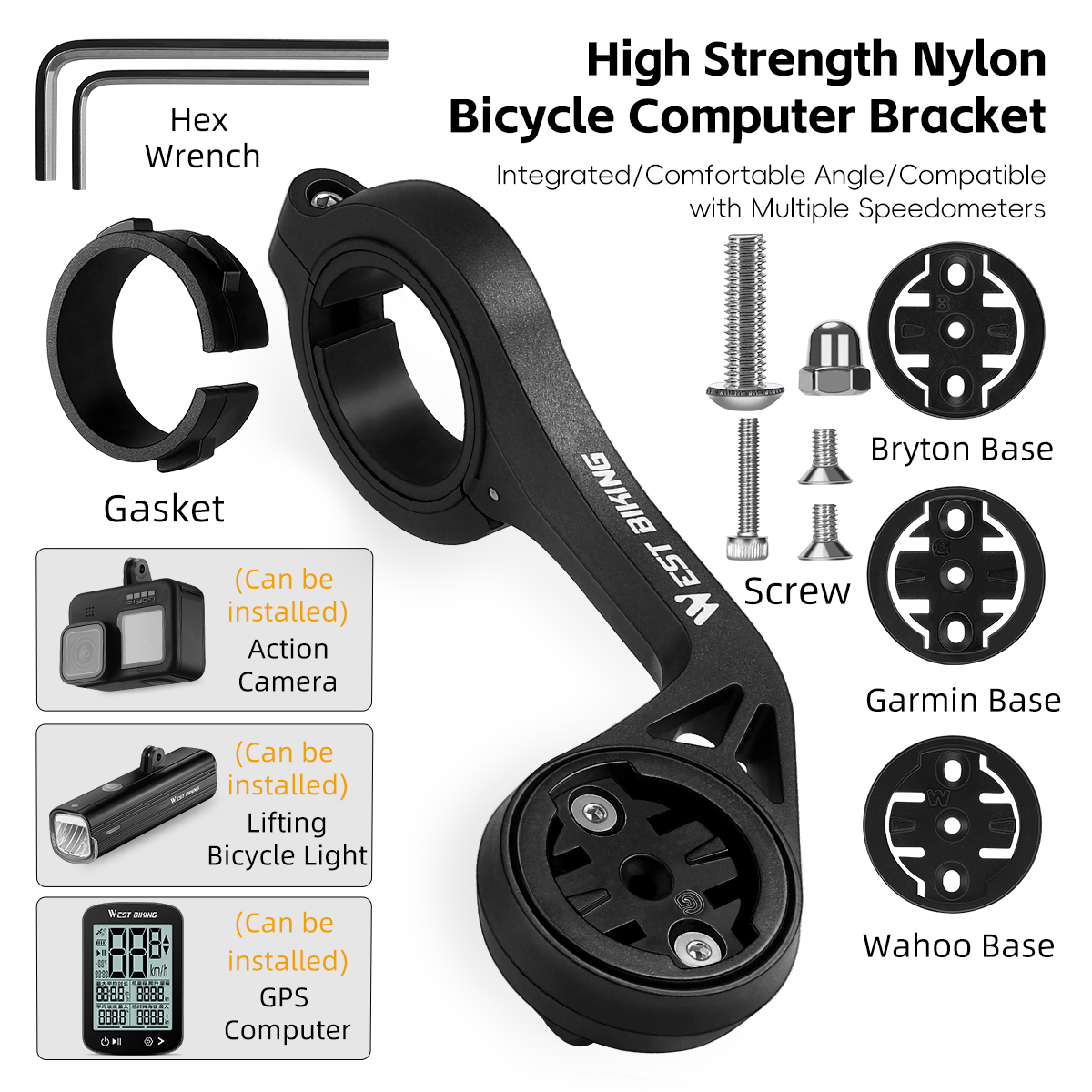 Soporte para ordenador de ciclismo WEST BIKING para Garmin/Bryton/Wahoo, velocímetro, luces y soporte para cámara, accesorios para bicicleta de montaña y carretera: YELLOW