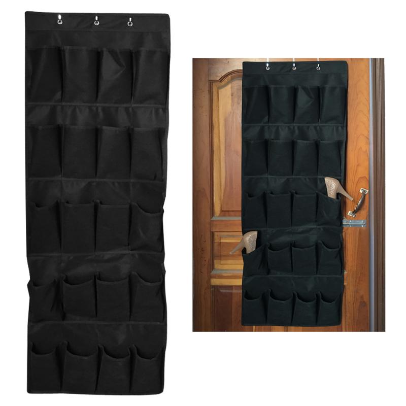 Organizador de sapatos para pendurar, rack organizador para sapatos atrás da porta, pendurado, organizador de calçados, saco não-tecido, suporte de cinto para quarto de unha: Preto Cor