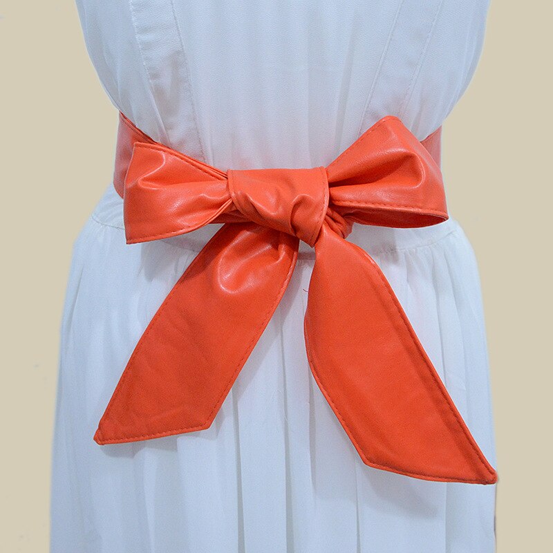 Ceinture en Pu avec nœud papillon pour femmes et hommes, large, Unique, noire, rouge, pour robe, de Jeans, , ,: Orange