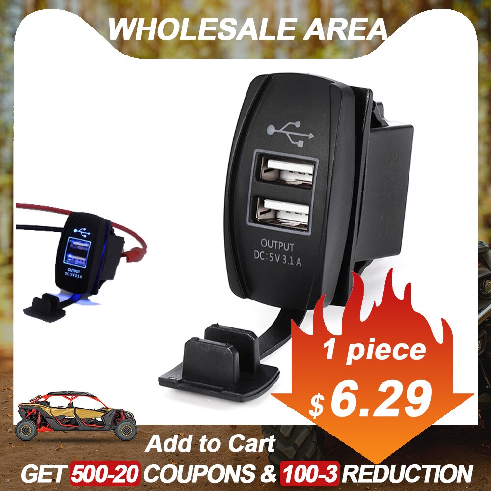 12-24V Blauwe Led Usb Charger Backlight Rocker Switch Voor Polaris Rzr Ranger 900 1000 RZR900 Voor John deere Gator Xuv Voor Kawasaki