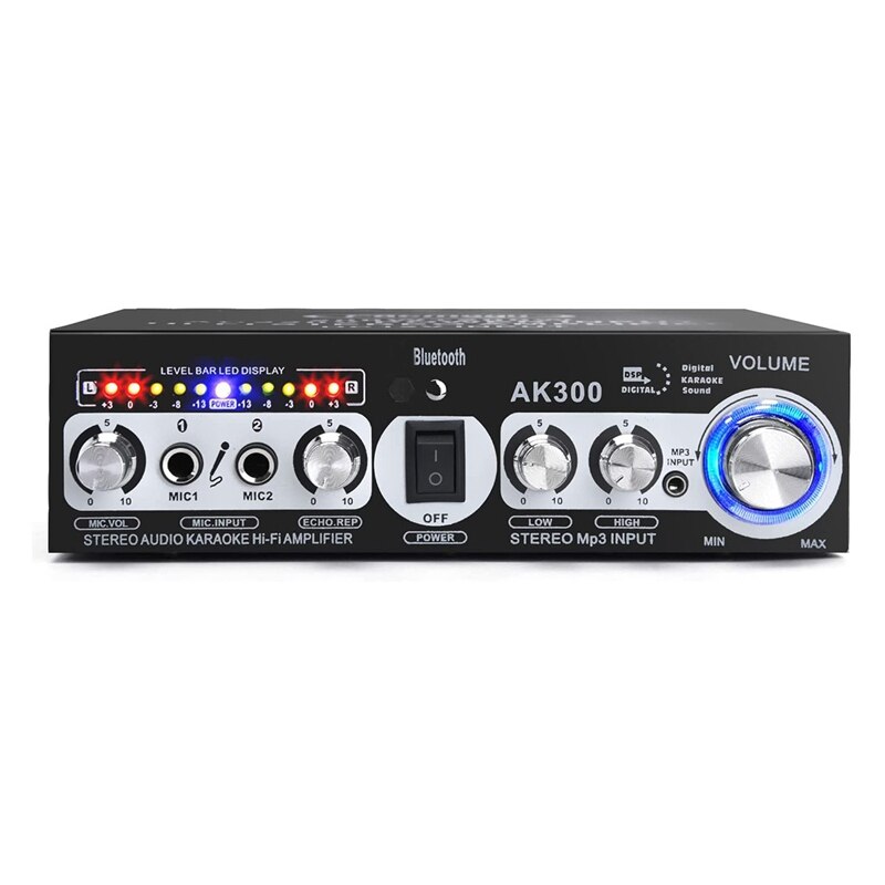 AK300 200W + 200W Audio Eindversterker, 2 Mic Input Bluetooth 5.0 Hifi Stereo Karaoke Digitale Audio Ontvanger (Eu Plug)