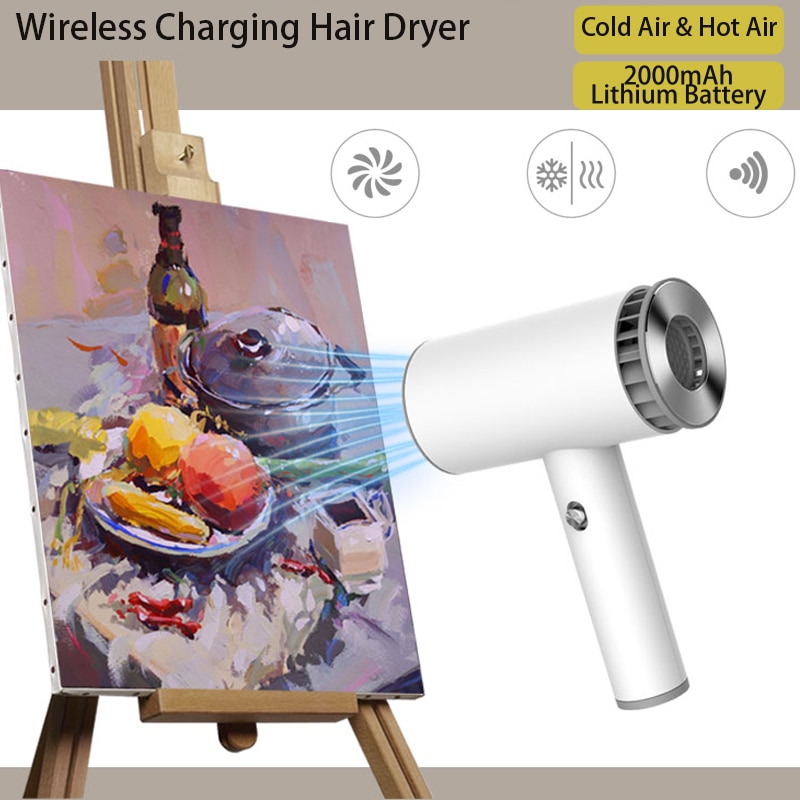 Electric Hair Dryer Portable Wireless USB Rechargeable Quick Dry Low Noise Blow Dryer Smart Cordless Travel Hair Dryer 2-Mode
