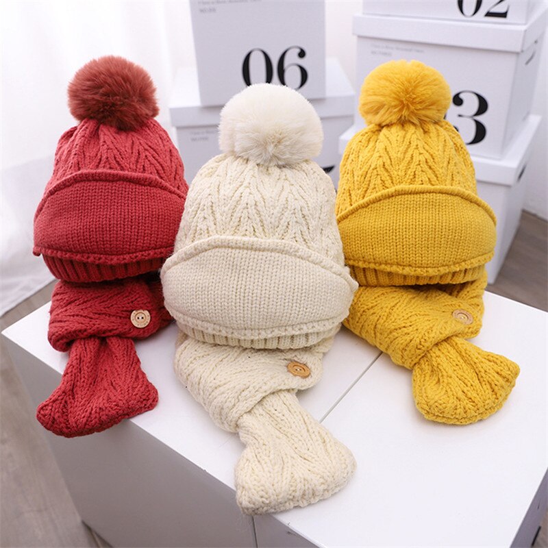 Neue Baby Mütze Schal einstellen Baumwolle Baby Kopf Abdeckung Winter warm Nacken Kragen freundlicher Mützen Schal setzt Plüsch freundlicher hüte Schal