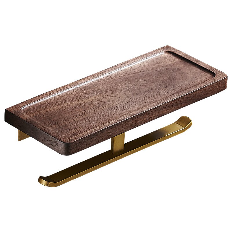 Bathroom Accessories Paper Holder Gold and Walnut Wood Paper Towel Holder Tissue Rack Toilet Paper Holder Phone Holder
