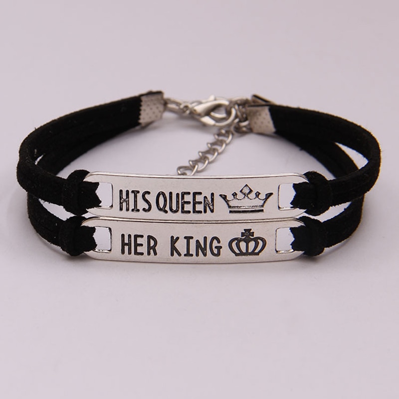 2Pcs Matching Set His Queen Her King Alloy Couple Bracelet Jewelry H9