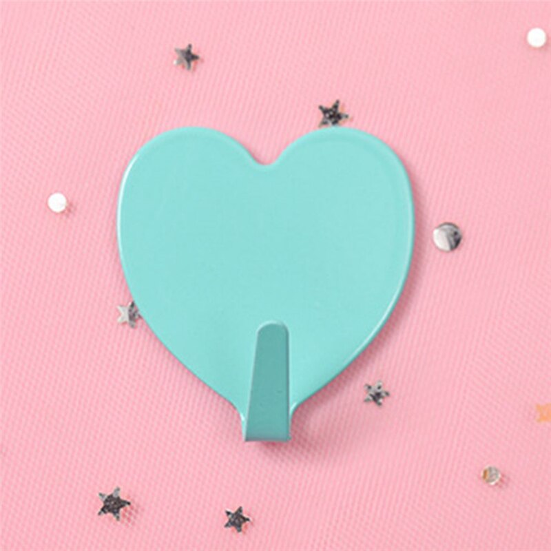 Gancho de Metal en forma de corazón para pegar en la pared, gancho adhesivo fuerte para cocina, sin rastro, para pegar en la puerta,: mint green