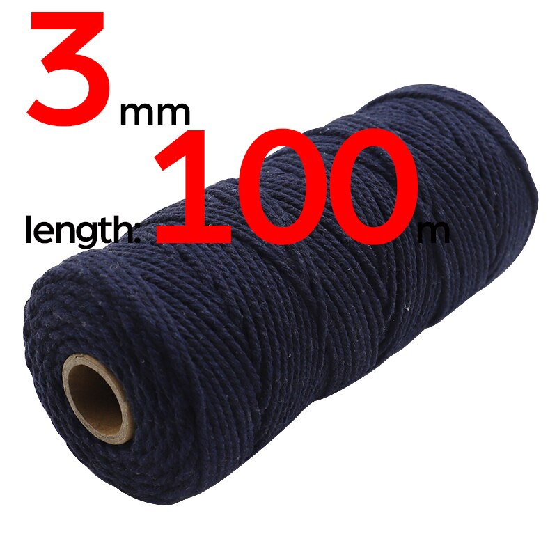 Cordón de Navidad para macramé, 3mm, 100m, cordón de macramé de color de 3 capas, cuerda de algodón suave trenzada de Triple hebra, 100% algodón, Macram DIY: 3mm 100m Nave blue