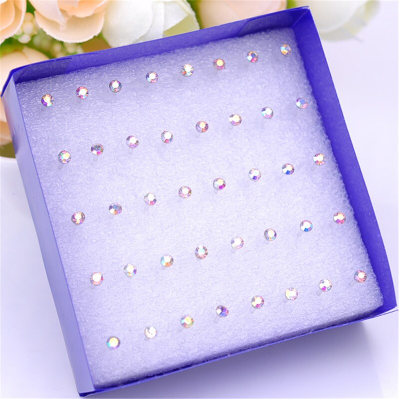 2/3/4/5/6mm orecchini di cristallo multicolore Set per le donne gioielli da festa strass piccoli orecchini di plastica kit Piercing brincos: 2mm