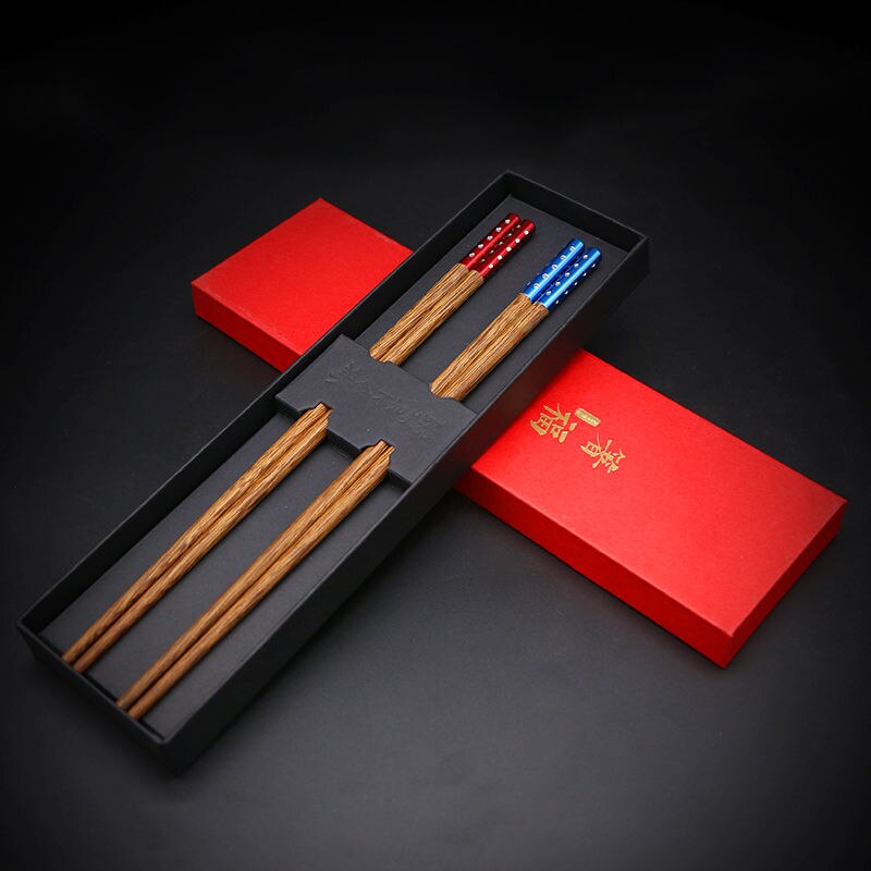 2 Paare Kasten Haushalts hochwertige essstäbchen Natürliche Holz Paare Holz Mahagoni Mehrweg Geschirr Sushi Stäbchen: 2 Paare Geschenk Kasten B