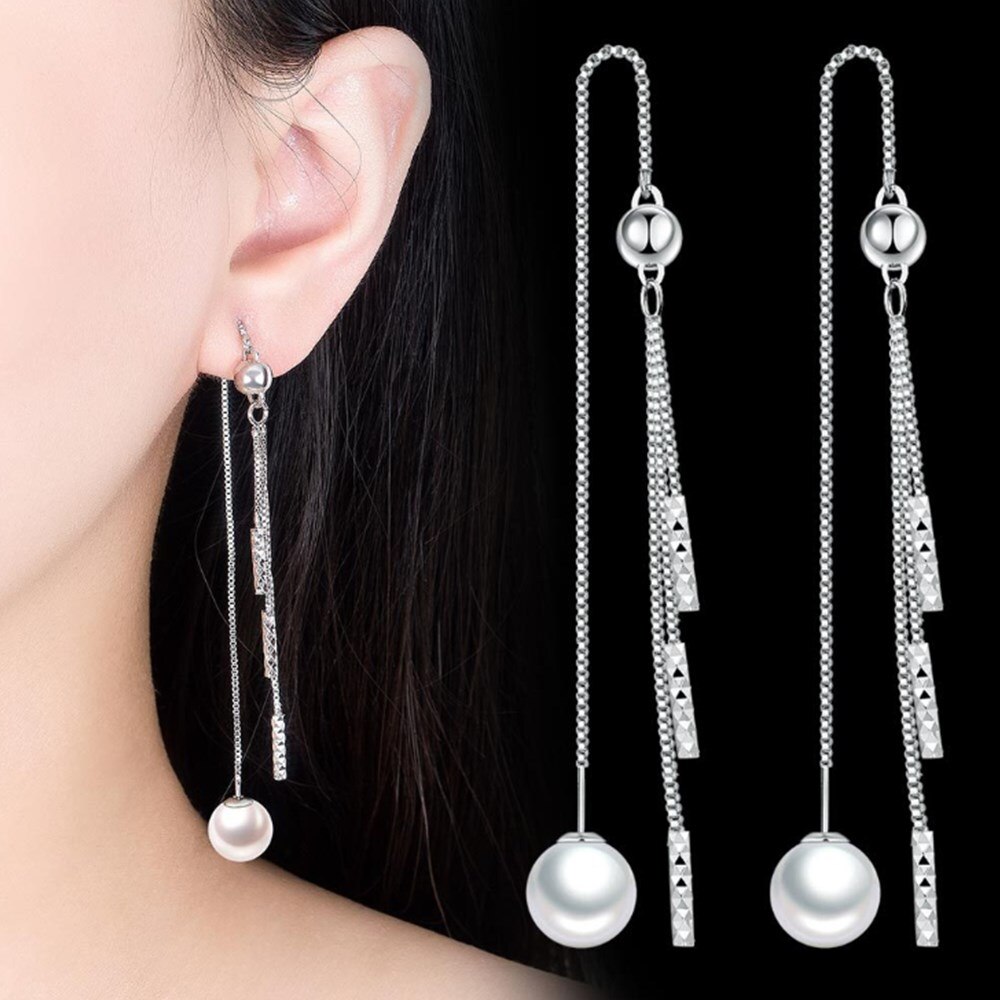 NEHZY S925 Stamp silver women jewelry pearl long tassel ear line retro simple earrings: 437