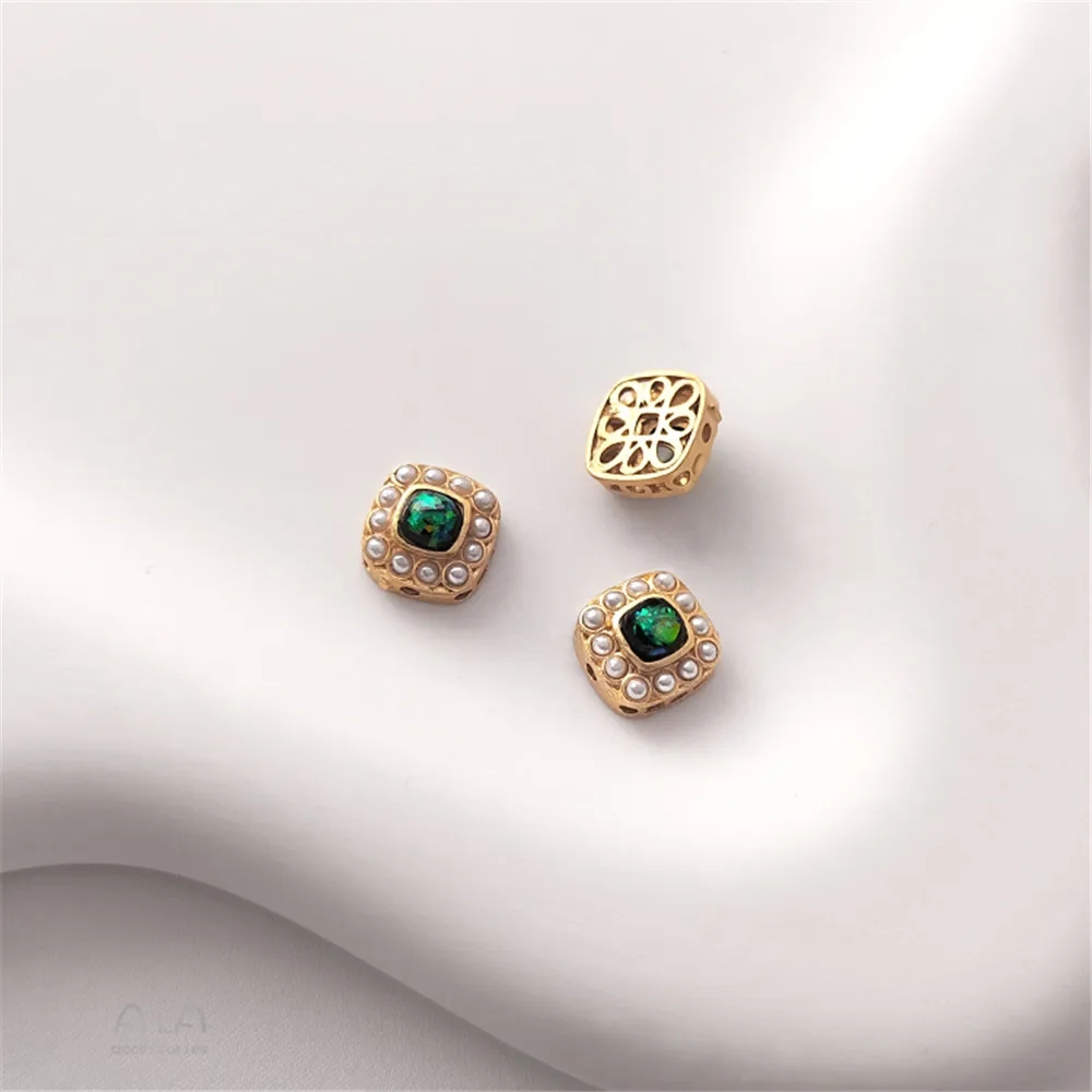 Cuentas de transferencia con incrustaciones de ópalo de imitación, accesorios de joyería hechos a mano, oro mate, chapado en cobre, Retro: Rodio plateado