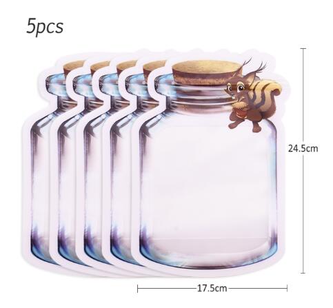 5PCs Reusable Mason Jar Bottles Bags Nuts Candy Cookies Snacks Bag Seal Fresh Food Storage Bag Snacks Zipper Kitchen Organizer: 5pcs L